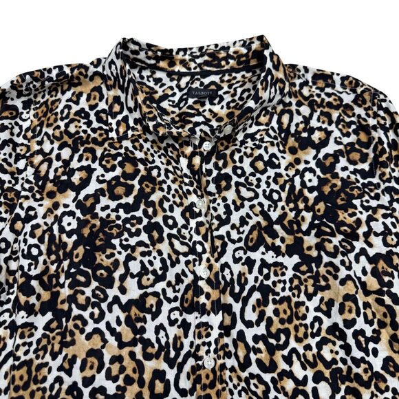 Talbots Women's Classic Cotton Shirt Leopard Print Casual LS Button-Up, Sz XL - Picture 3 of 8